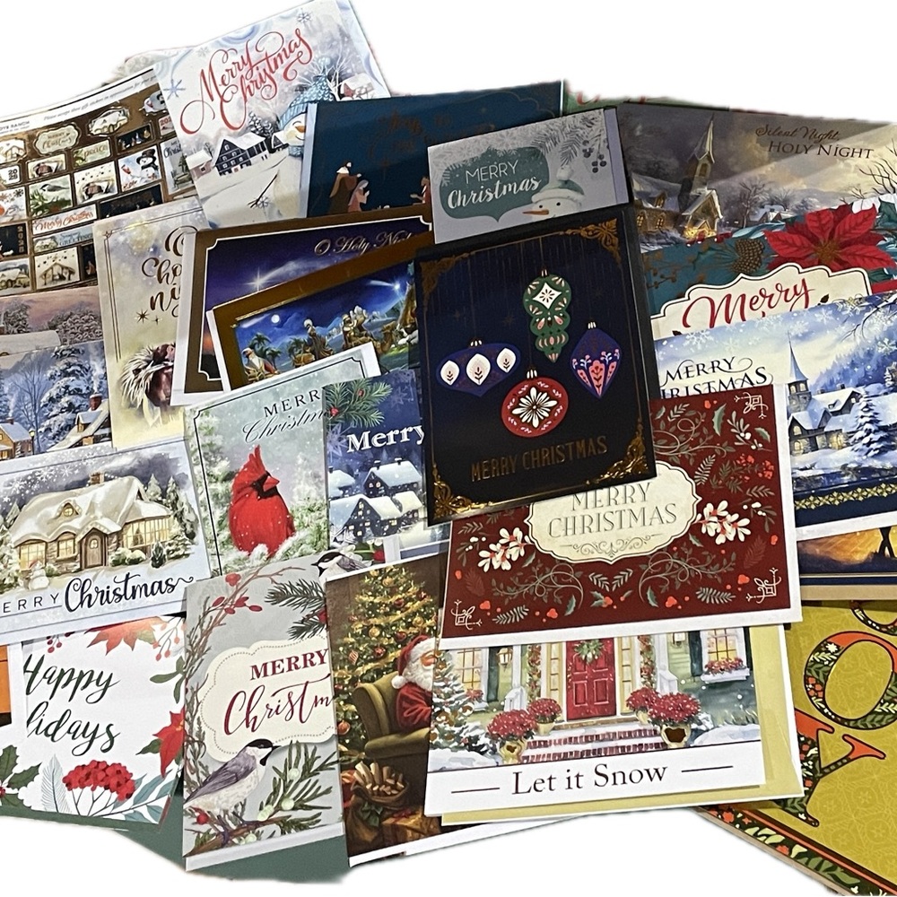 25 NEW Christmas card assortment with matching Envelopes ~ bonus sticker seals X